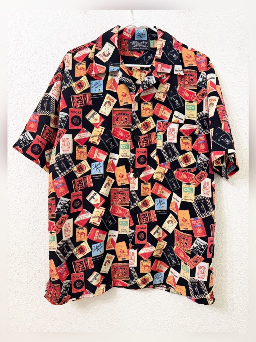 Dragonfly Vintage Cigarette Printed Short Sleeve Button Shirt - M